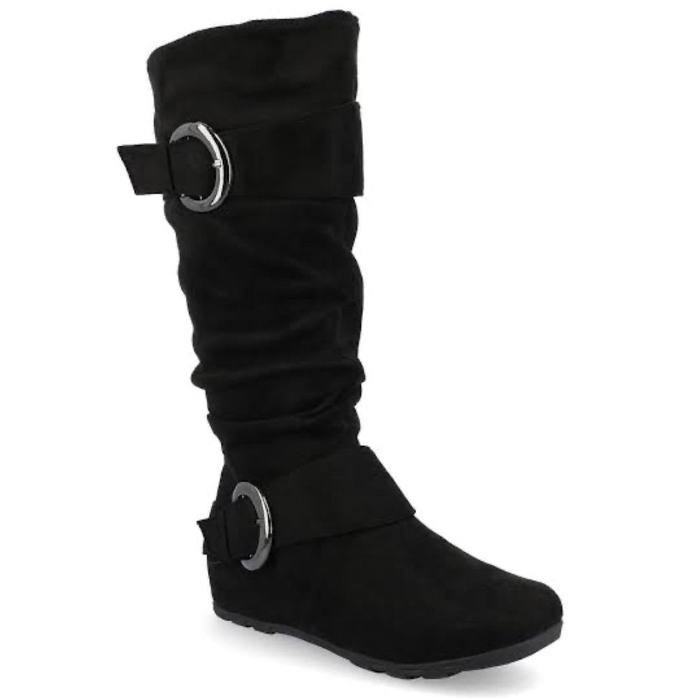 Journee Collection Jester-01WC Black Faux Suede Slouchy Wide Calf Boots Size 9M